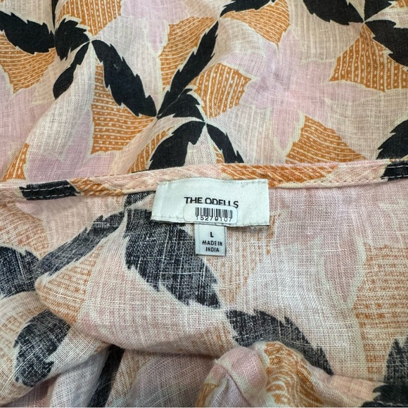 The Odells Lyla Geometric Floral Print Puff Sleeve Square Neck Linen Midi Dress - Picture 10 of 11